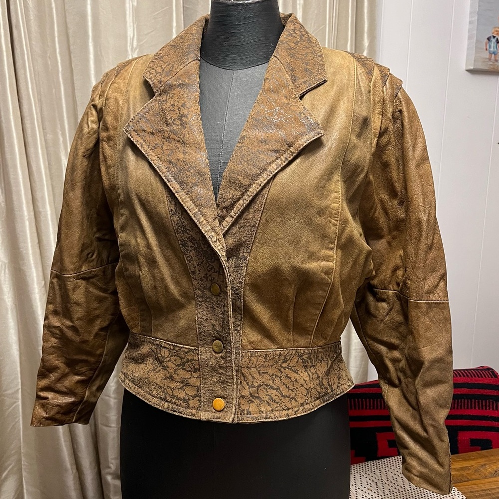 Vintage Adler Leather Jacket Flight Aviator Shoulder Pads Bomber Military Brown
